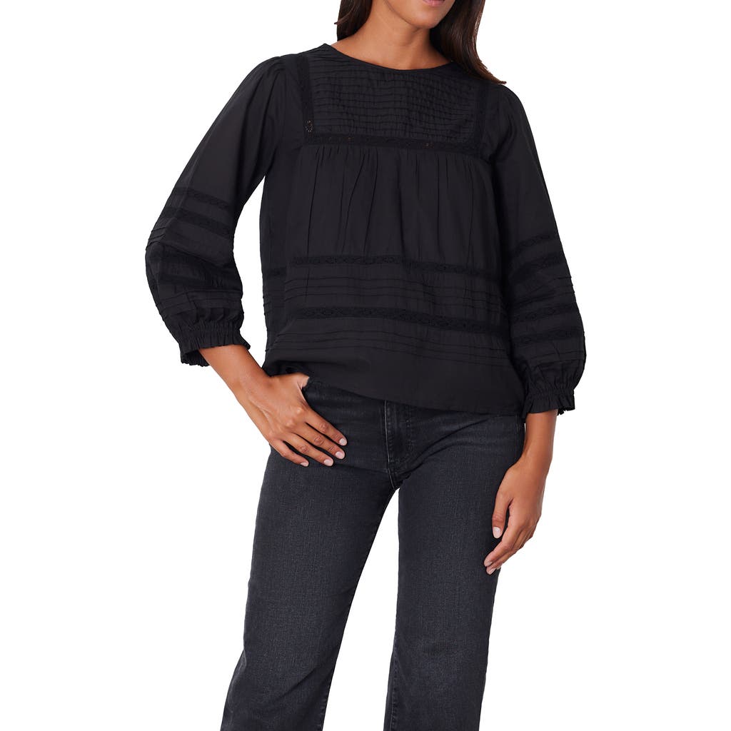 Paneros Clothing Dawn Lace Inset Cotton Blouse in Black  product