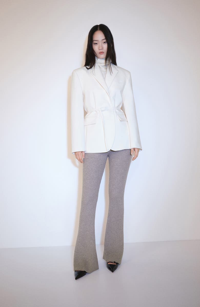 MANGO Rib Flare Leg Pants, Alternate, color, Light/ Pastel Grey