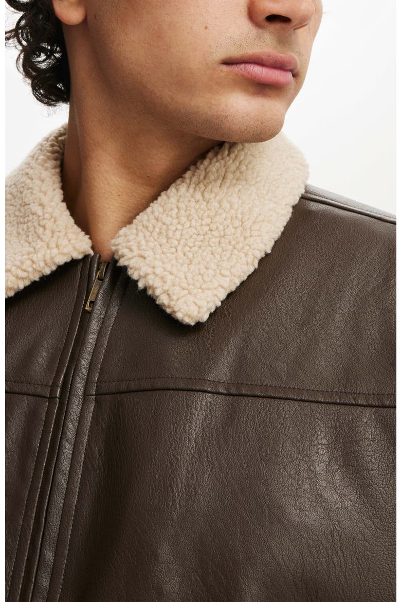 Men's Faux Leather Flight Jacket, Alternate, color, Brown