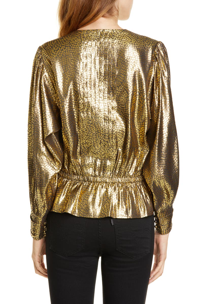 Joie Nadeen Gilded Lamé Peplum Blouse, Alternate, color,