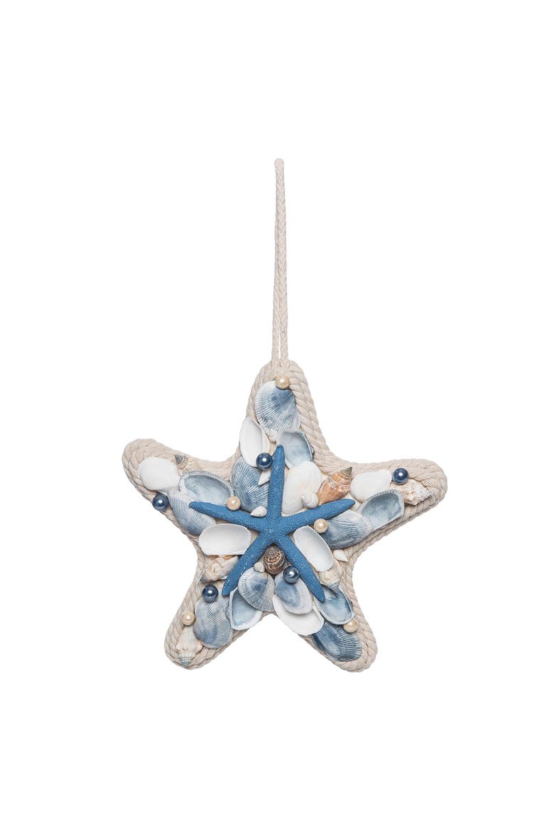 Large Coastal Blues Star Christmas Tree Ornament, Main, color, Blue
