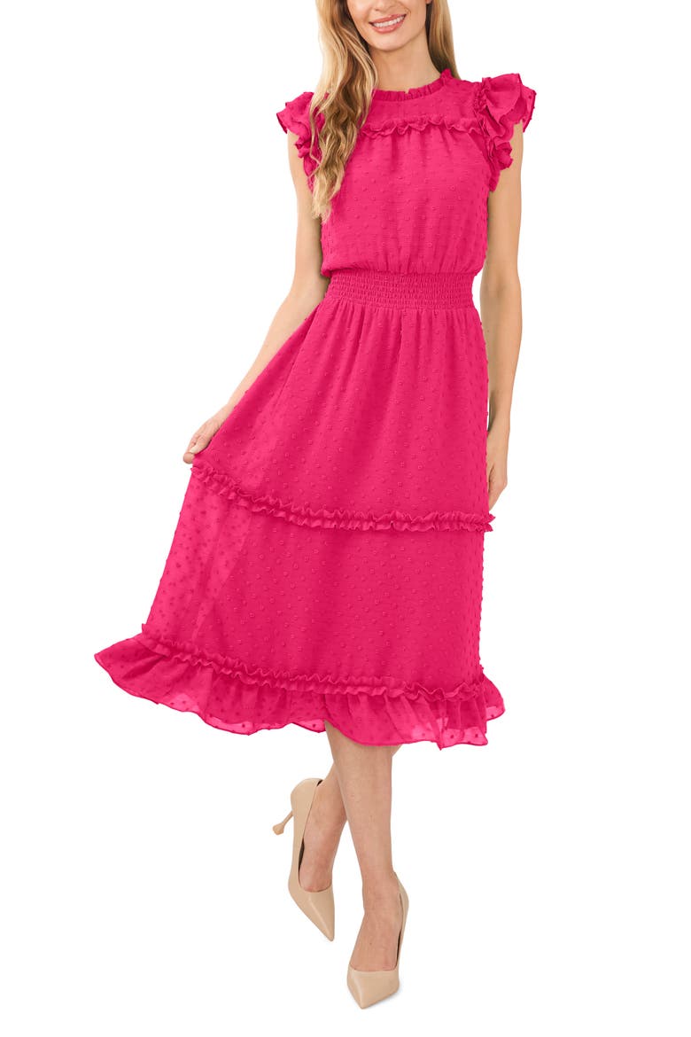 cece flutter sleeve midi dress Clip Dot Flutter Sleeve Midi Dress (Women)