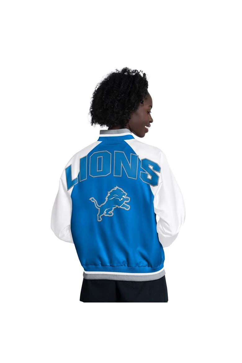 Women's Starter  Blue/White Detroit Lions Raglan Blitz Full-Snap Varsity Jacket, Alternate, color, Blue