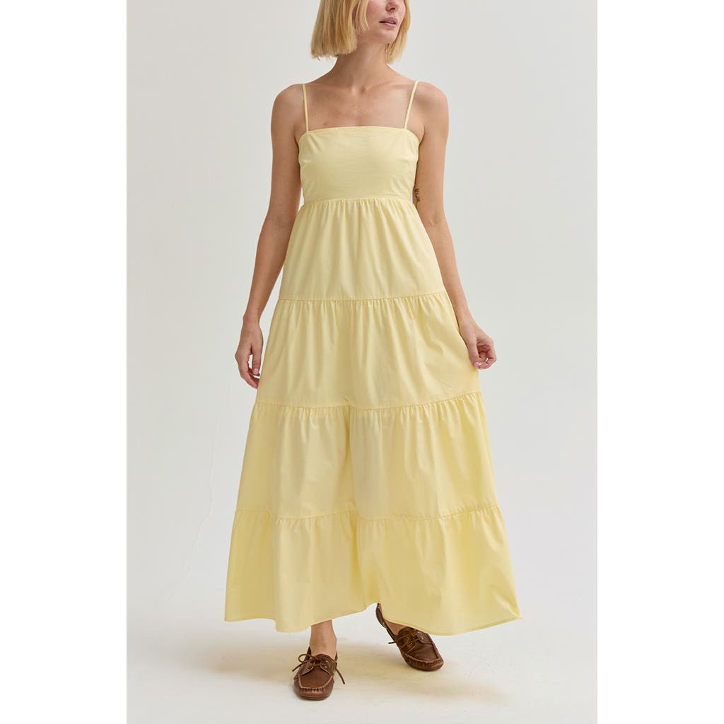 Crescent Poplin Tiered Maxi Dress In Light Yellow