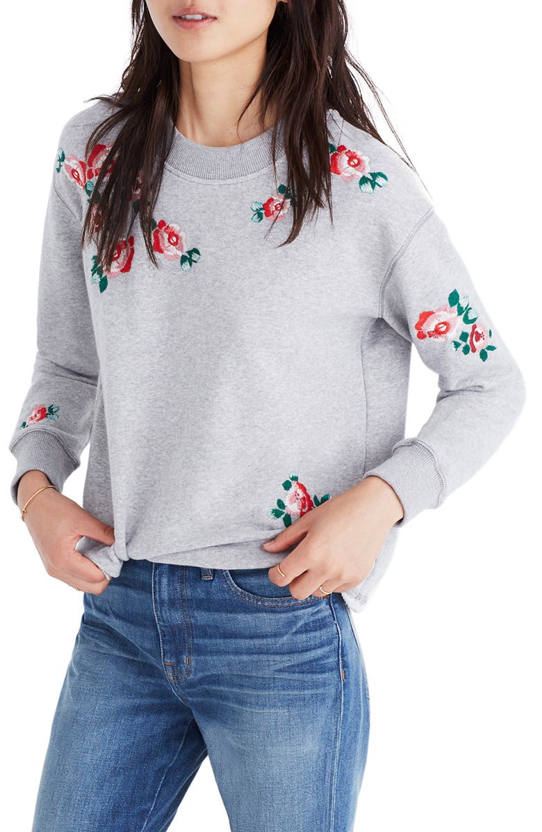 Madewell Embroidered Crop Sweatshirt, Main, color, 