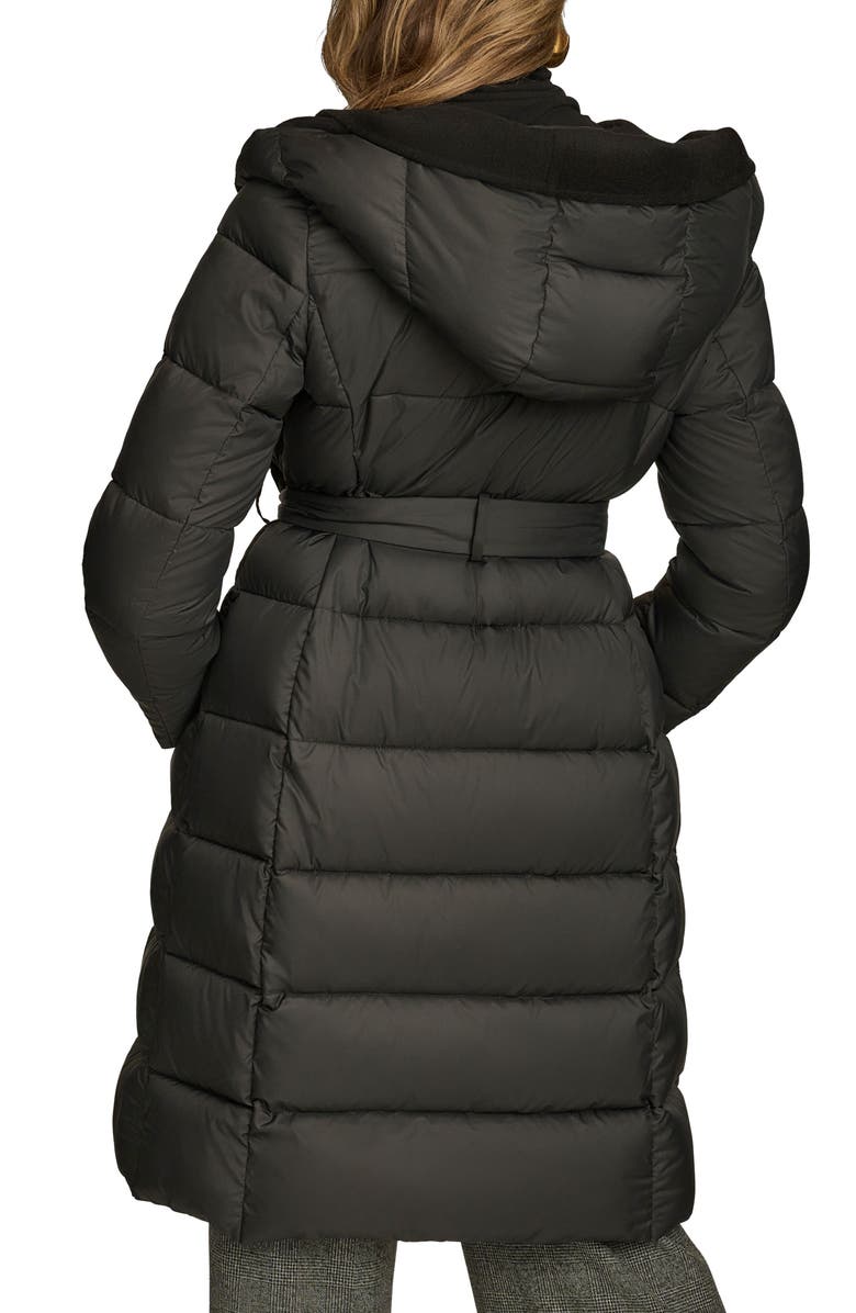 Donna Karan New York Water Resistant Mixed Media Hooded Puffer Coat, Alternate, color, Black