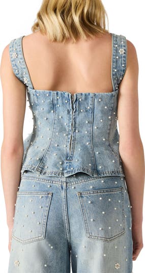 Steve Madden Fiorella Beaded Peplum Denim Tank | Nordstrom