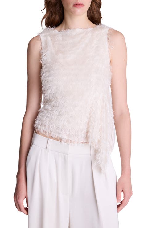 Eyelash Fringe Asymmetrical Pullover Top