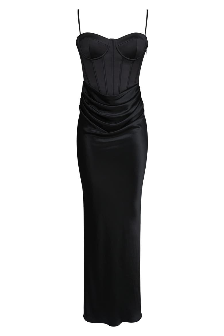 Valentina Corset Satin Gown, Alternate, color, BLACK