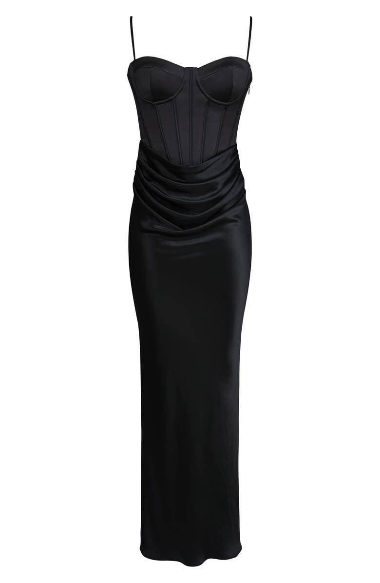 HOUSE OF CB Valentina Corset Satin Gown, Alternate, color, Black