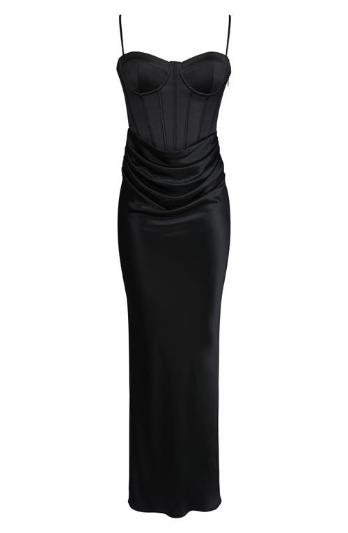 House Of Cb Valentina Corset Satin Gown In Black