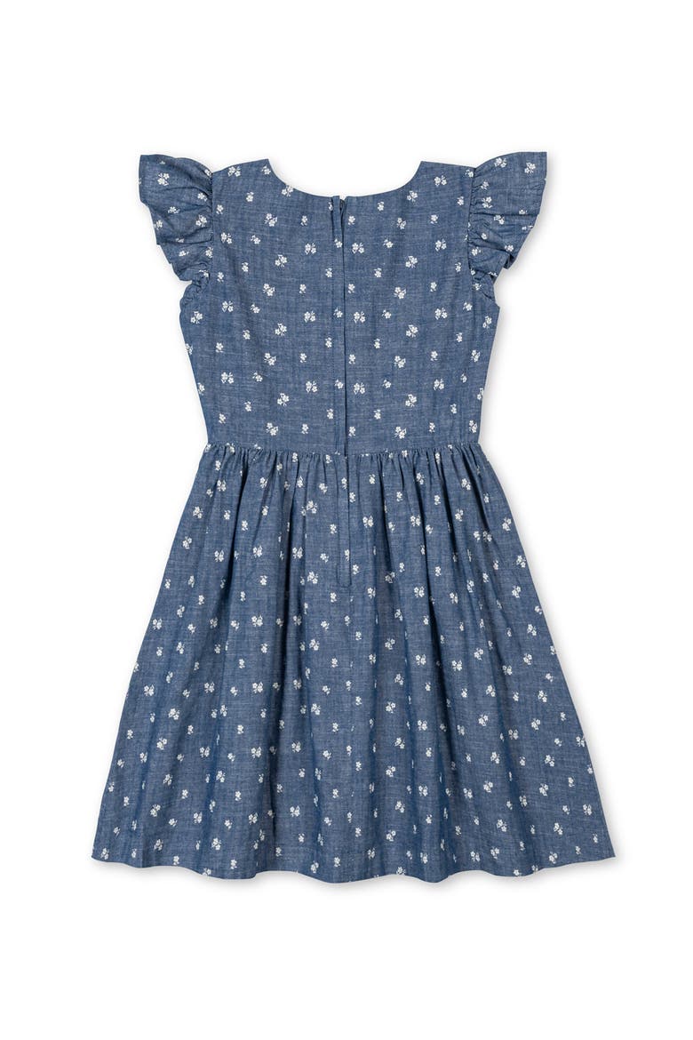 Kids' Organic Ruffle Sleeve Smocked Waist Chambray Dress, Alternate, color, Chambray Floral