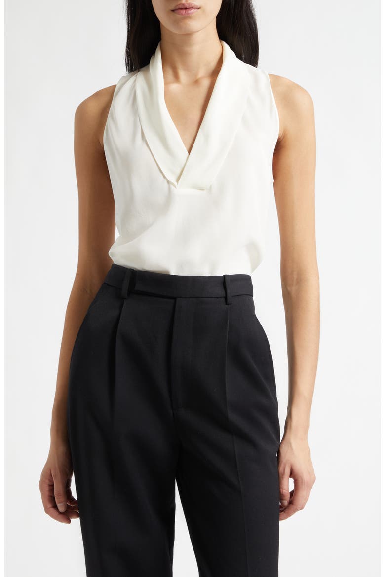 Bolaru Sleeveless Silk Shawl Collar Top, Main, color, SOFT CREAM
