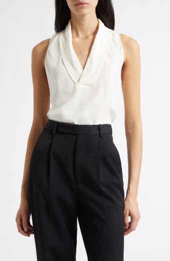 Bolaru Sleeveless Silk Shawl Collar Top