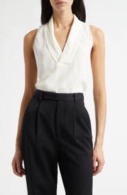 BOSS Bolaru Sleeveless Silk Shawl Collar Top