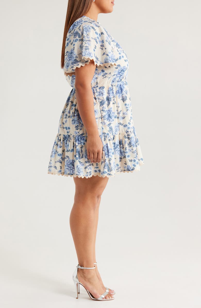 Chelsea28 Rickrack Trim Tiered Mini Sundress, Alternate, color, Beige- Blue Tossed Bloom