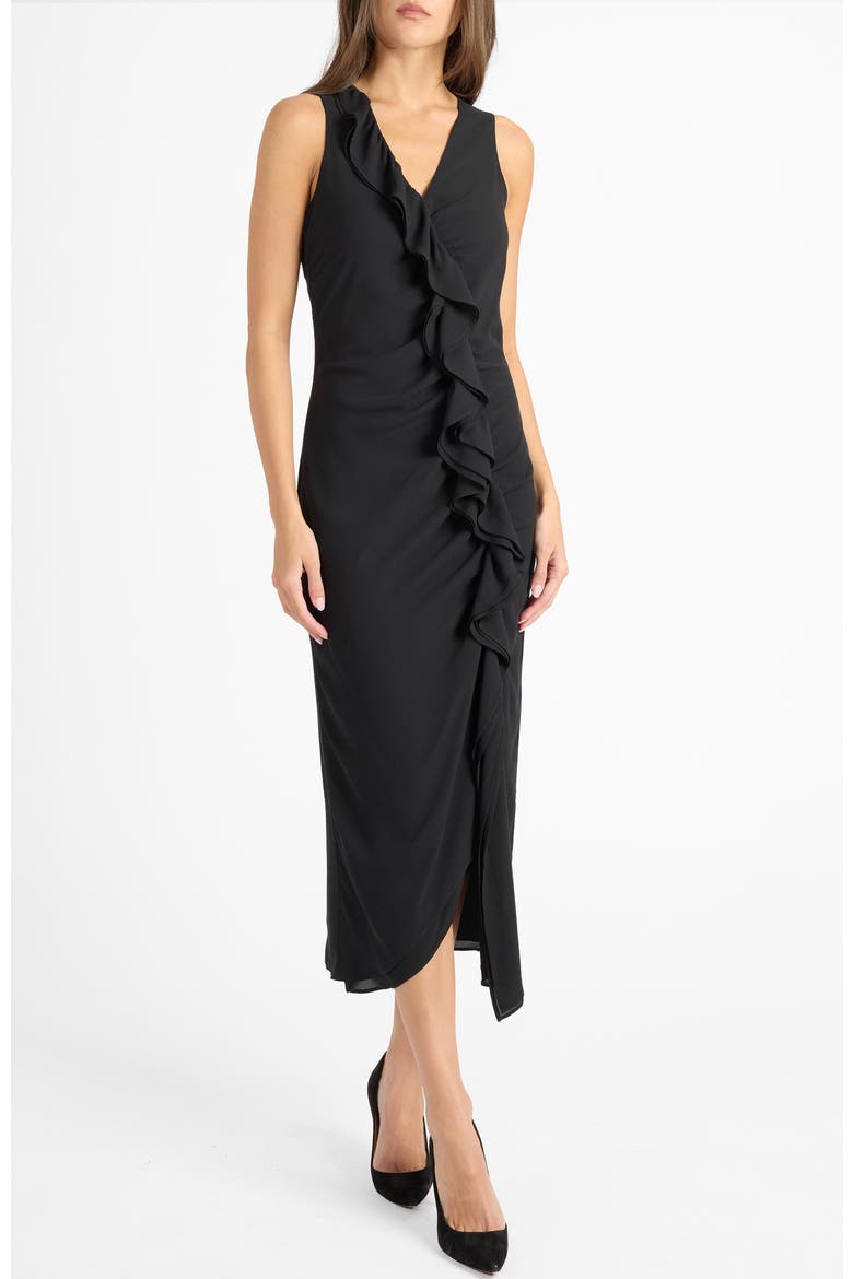 Tate Sleeveless Midi Dress in Fluid Crepe, Alternate, color, BLACK