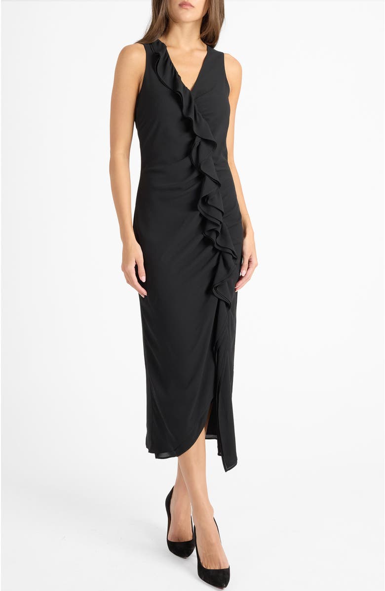 Santorelli Tate Sleeveless Midi Dress in Fluid Crepe, Alternate, color, Black