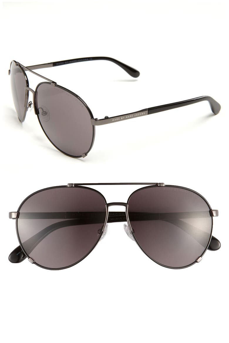 58mm Metal Aviator Sunglasses, Main, color, BLACK