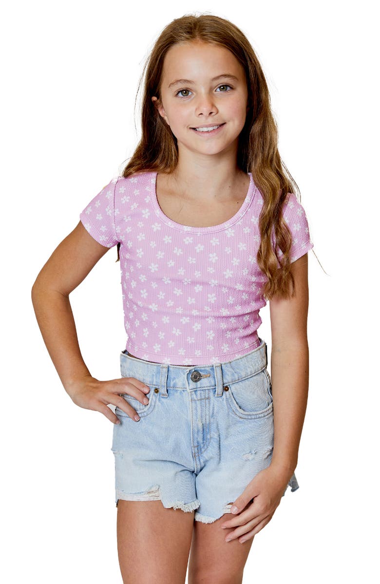 Design History Kids' Floral Crinkle Knit Top, Main, color,