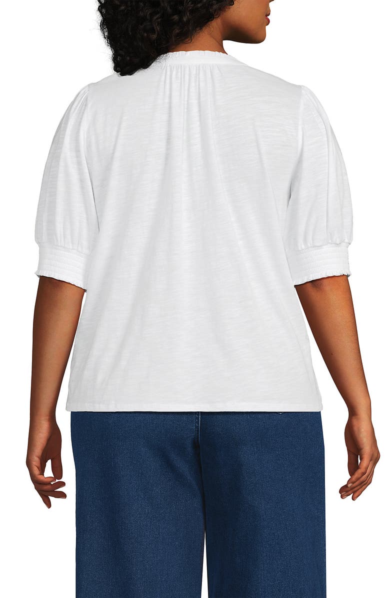 Lands' End Plus Size Button Pintuck Puff Sleeve Top, Alternate, color, 