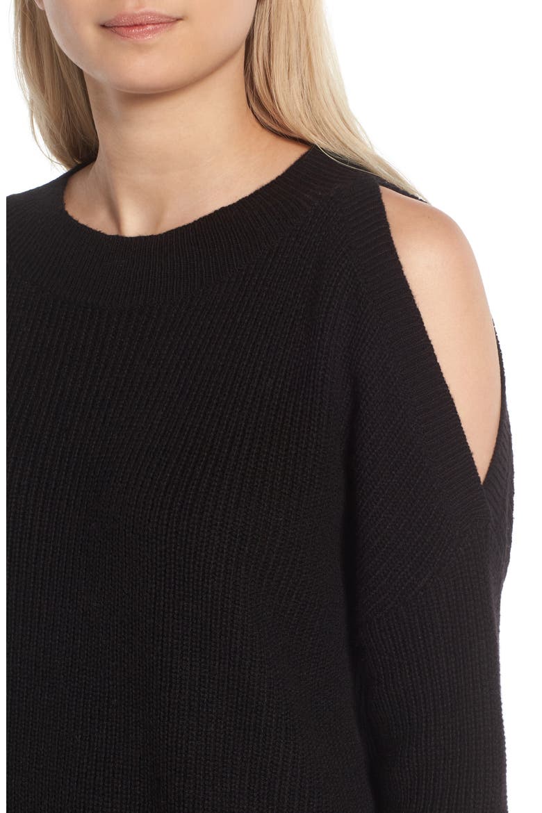 Cold Shoulder Tunic Sweater, Alternate, color, BLACK