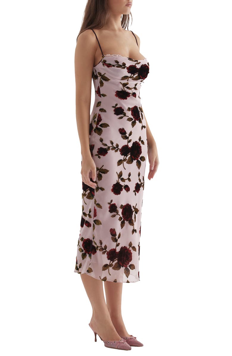 HOUSE OF CB Azura Floral Devore Strapless Midi Dress, Alternate, color, 