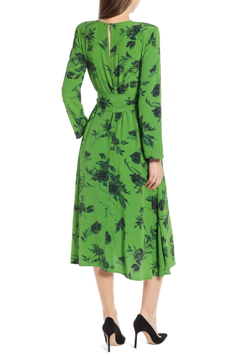 Belted Midi Dress (Nordstrom Exclusive), Alternate, color, GREEN ENERGY TONAL FLORAL