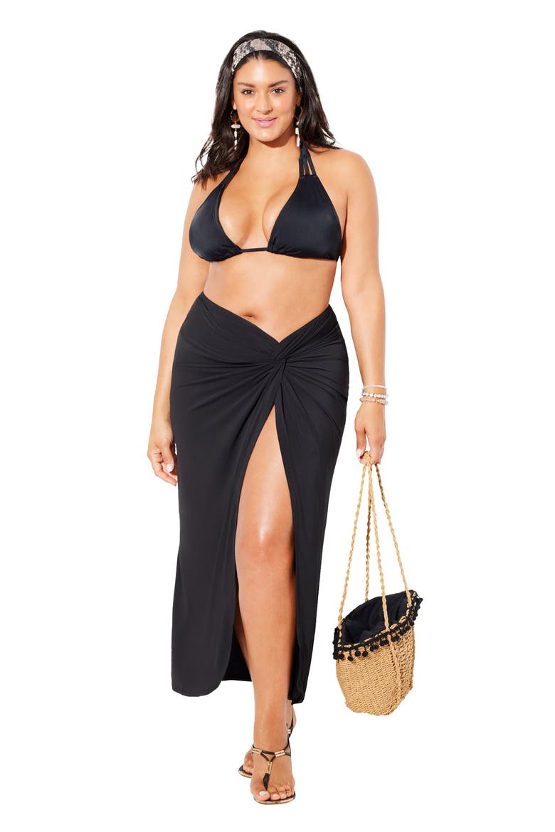 Pack & Go Wrinkle-Resistant Sarong Skirt Cover Up, Main, color, Black