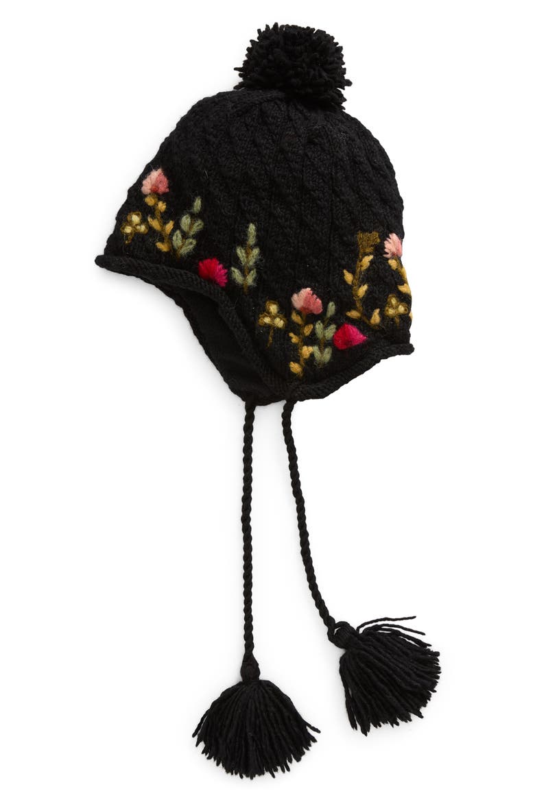 Meadow Wool Pompom Beanie, Main, color, BLACK