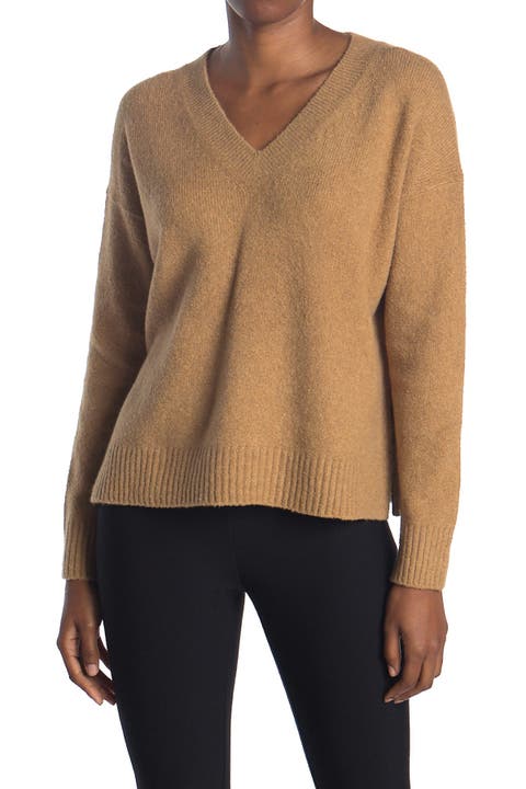 Textured V-Neck Pullover Cotton Blend Sweater