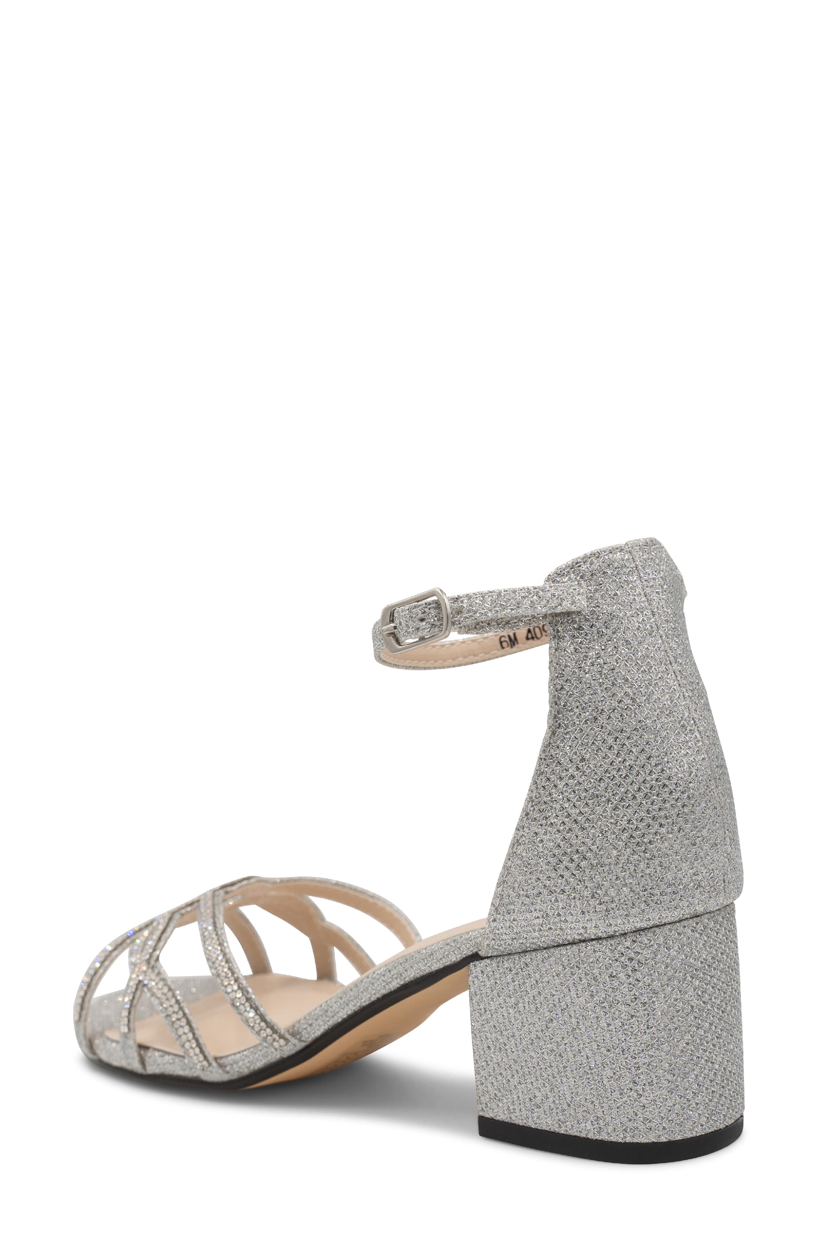 Zoey Shimmer Rhinestone Sandal, Alternate, color, SILVER