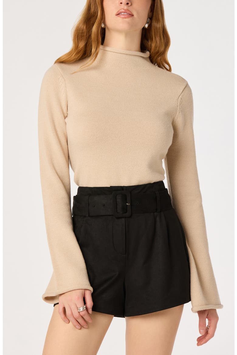 Rain High Waist Belted Shorts, Alternate, color, BLACK