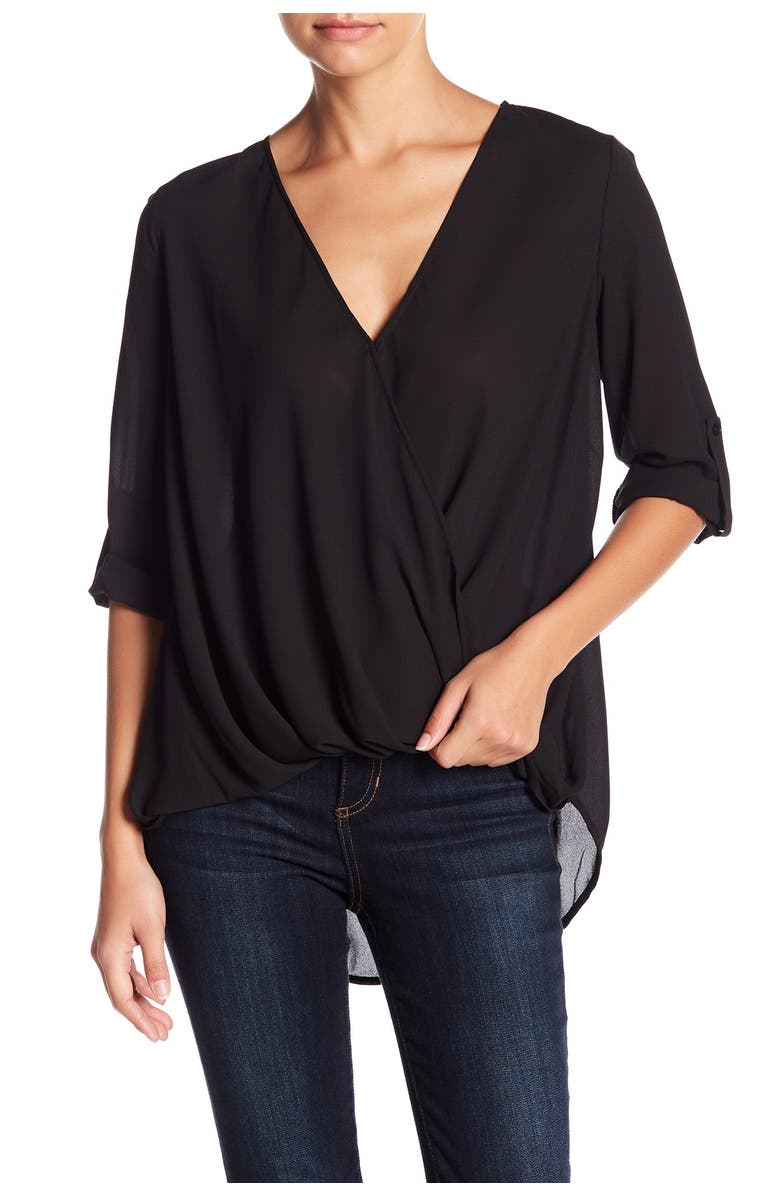 Lush Roll Tab Sleeve Surplice Top, Main, color,