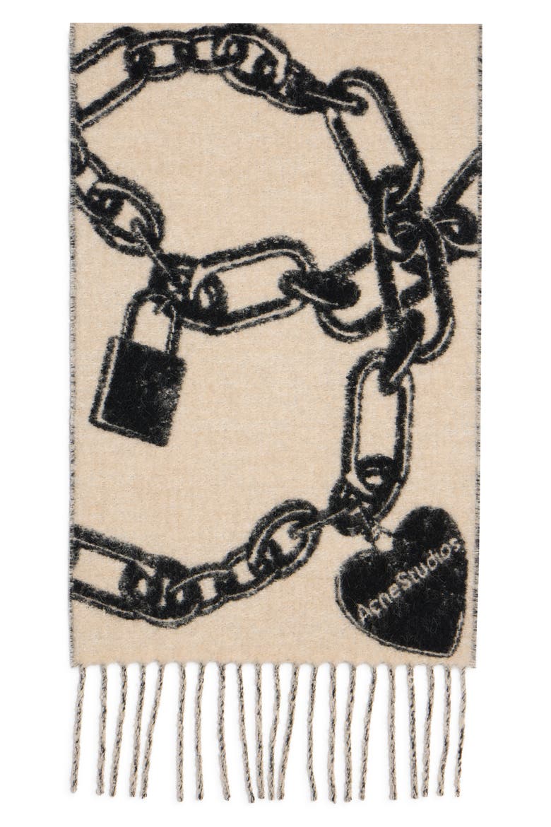 Vilma Chain Wool Blend Scarf, Alternate, color, BEIGE/ BLACK
