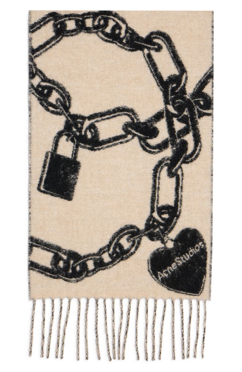 Acne Studios Vilma Chain Wool Blend Scarf, Alternate, color, Beige/ Black