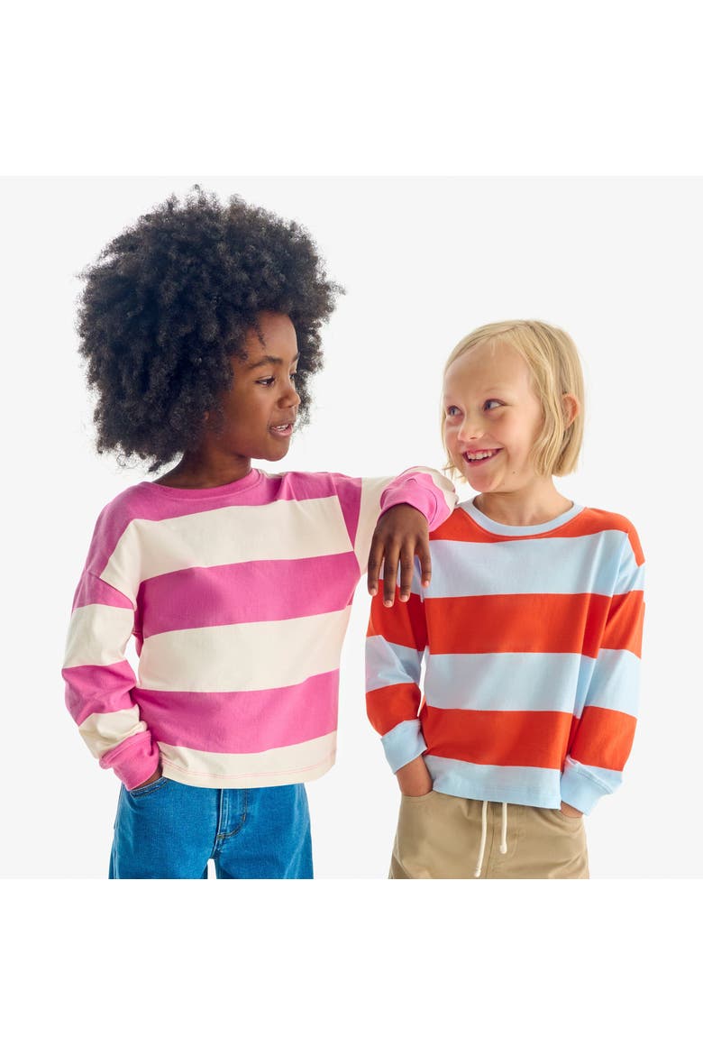 Long Sleeve Easy Tee In Rugby Stripe, Alternate, color, Pumpkin Sky Stripe
