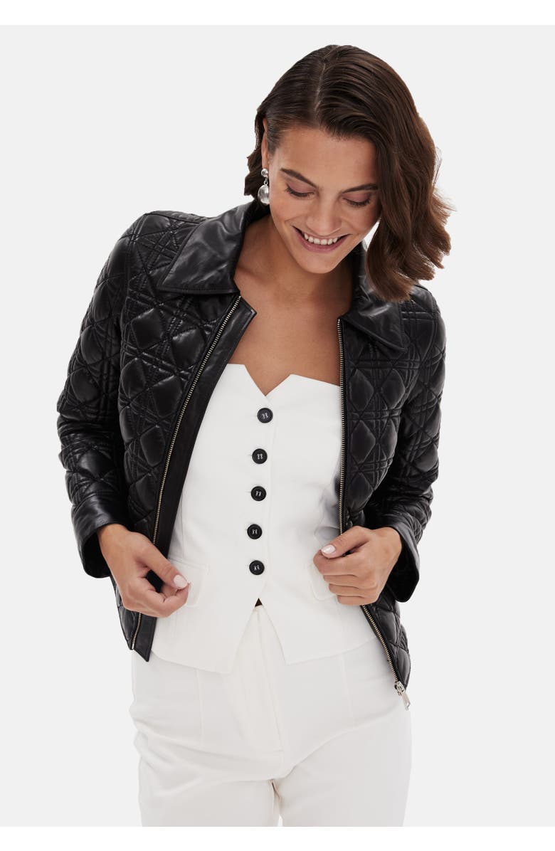 Furniq UK Chloe Quilted Leather Jacket, Alternate, color, Black