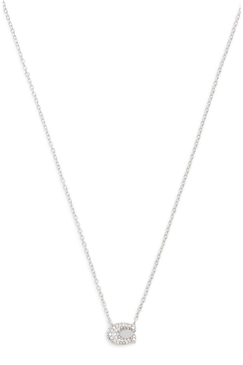 Pavé Signature C Short Pendant Necklace, Main, color, RHODIUM