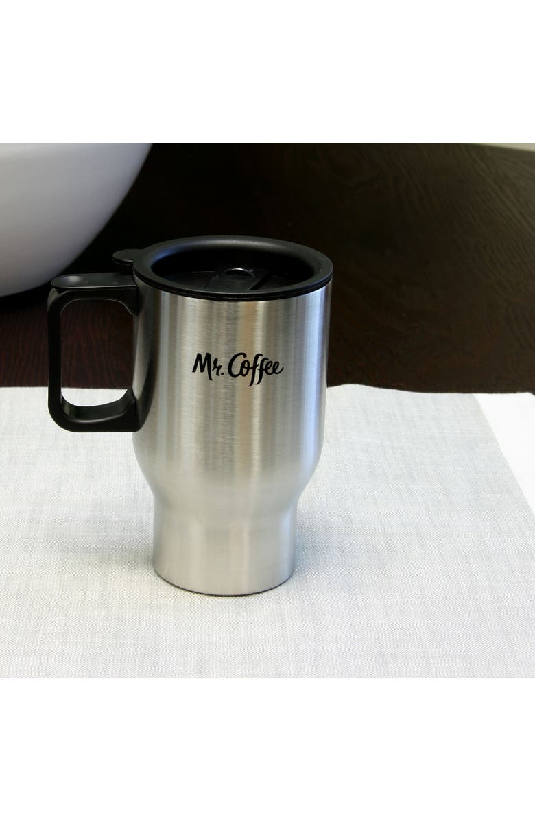 MR COFFEE Expressway 13.5 Ounce Stainless Steel Thermal Travel Mug Cup with Lid, Alternate, color, Metallic Silver