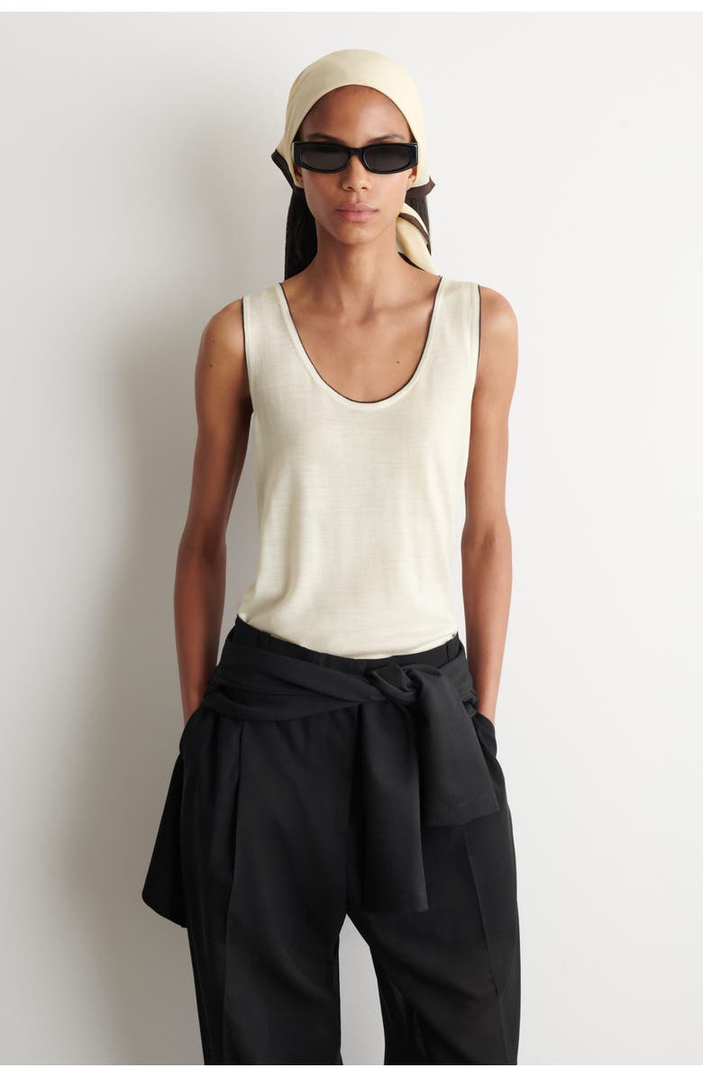 COS Contrast-tipped Knitted Wool Tank Top, Main, color, White / Brown