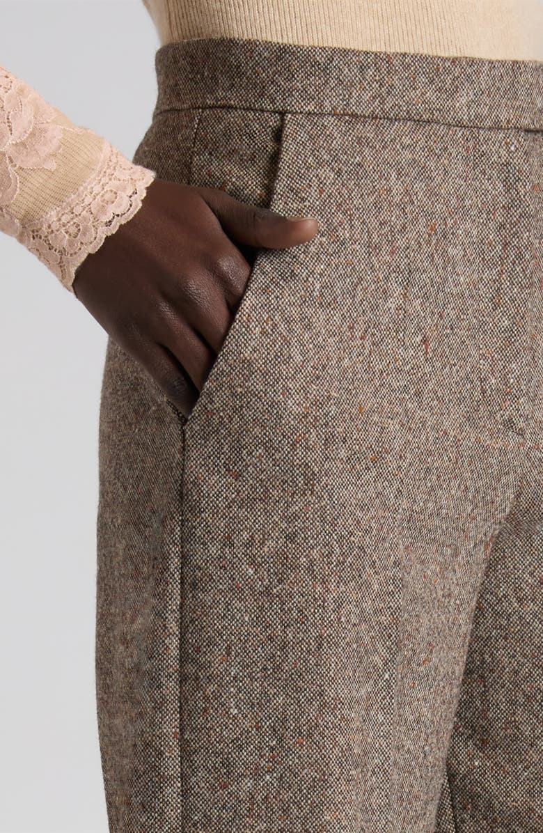 Valentino High Waist Virgin Wool Trousers, Alternate, color, Ivory/ Brown