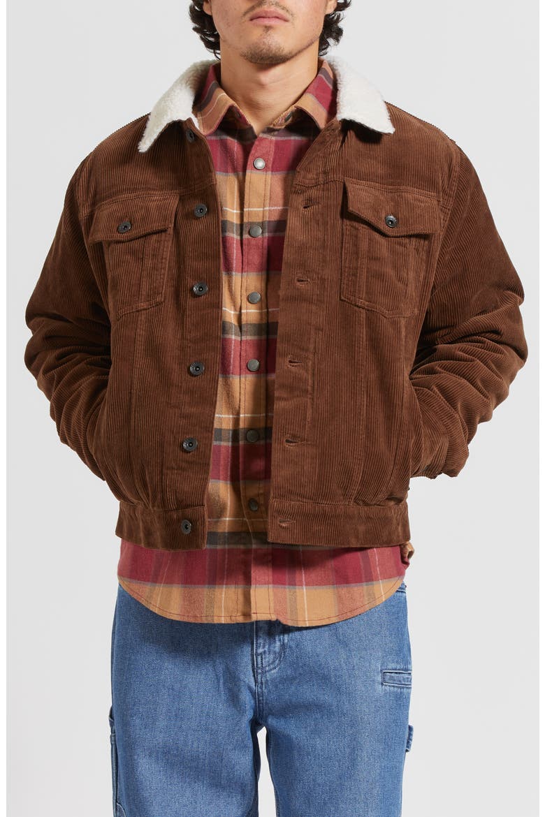 High-Pile Fleece Lined Corduroy Trucker Jacket, Main, color, PINECONE BROWN