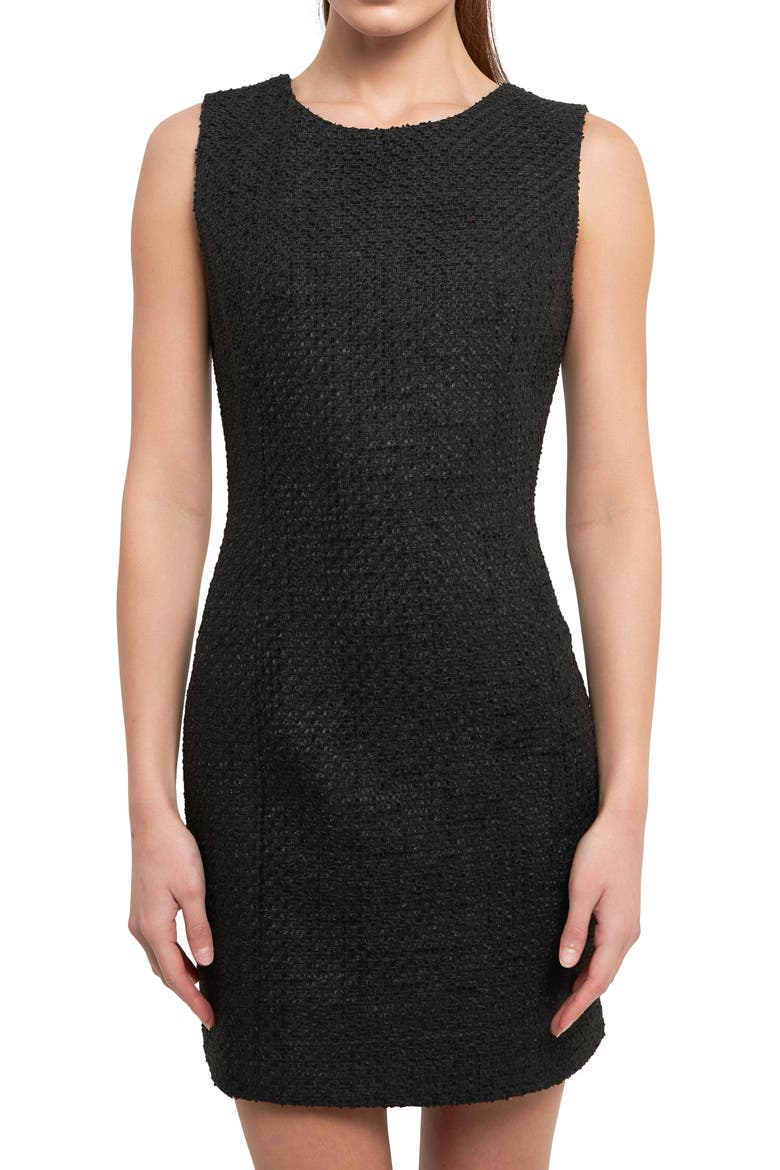Sleeveless Tweed Dress, Alternate, color, BLACK
