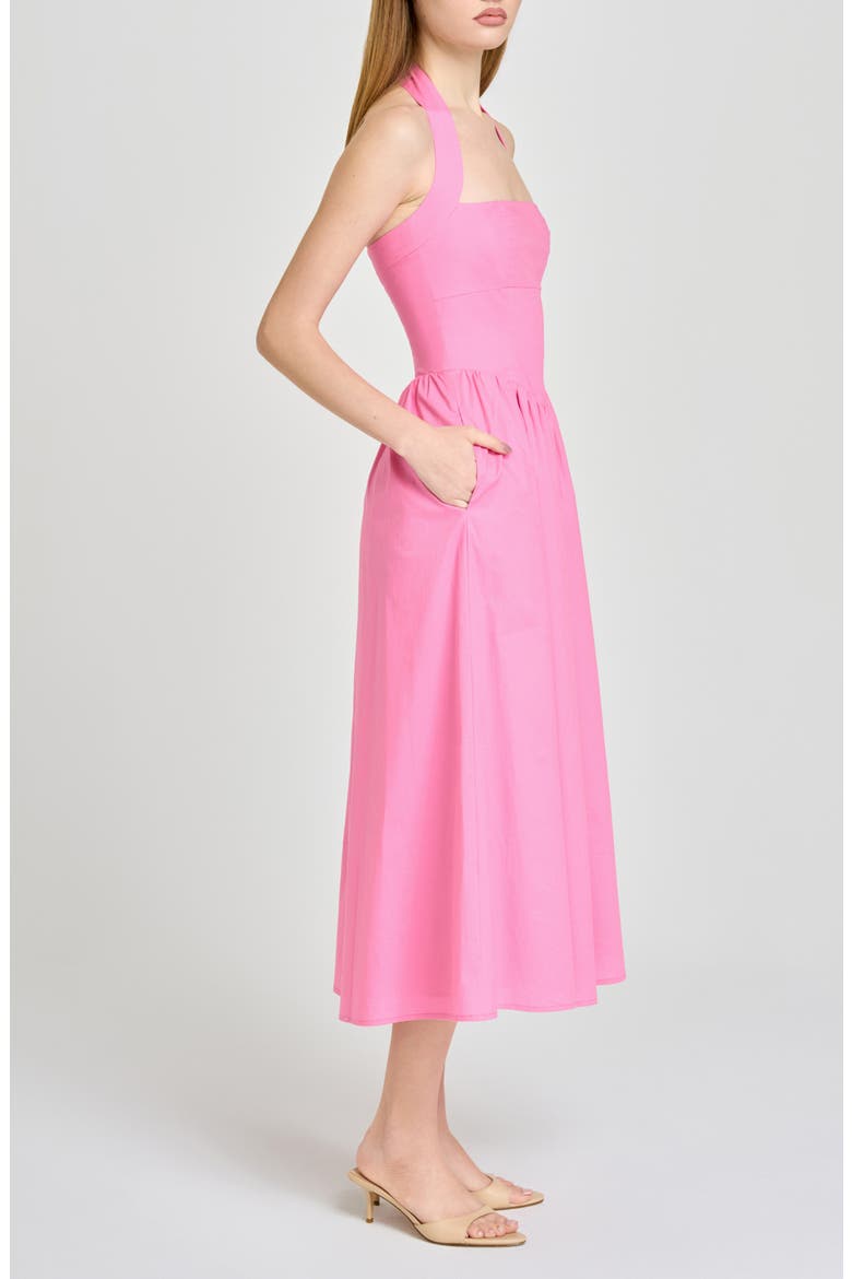 Camellia Halter Neck Stretch Cotton Midi Dress, Alternate, color, POPPY PINK