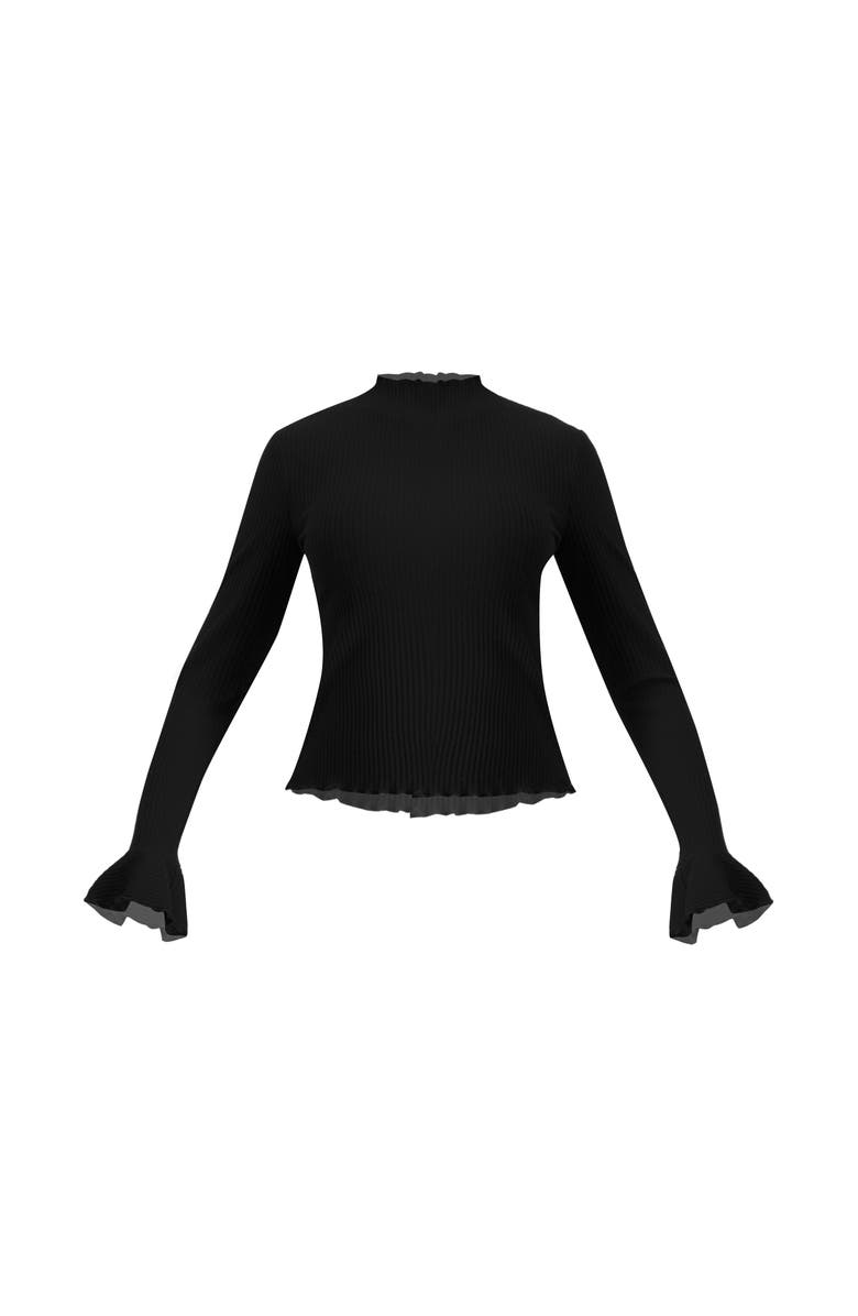IVONNE Ribbed Long-Sleeve Top with Flared Cuffs, Alternate, color, Black
