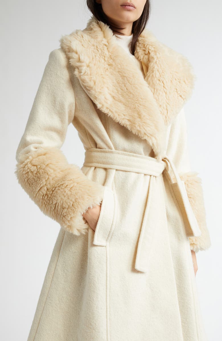 CONNER IVES Wool Blend Wrap Coat with Faux Fur Trim, Alternate, color, 