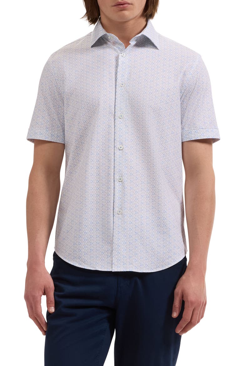 Miles OoohCotton Tech Geometric Print Short Sleeve Shirt, Main, color, AIR BLUE