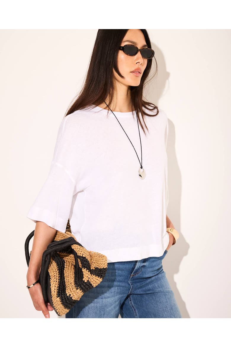 Linen Blend Boxy T Shirt, Alternate, color, Ivory