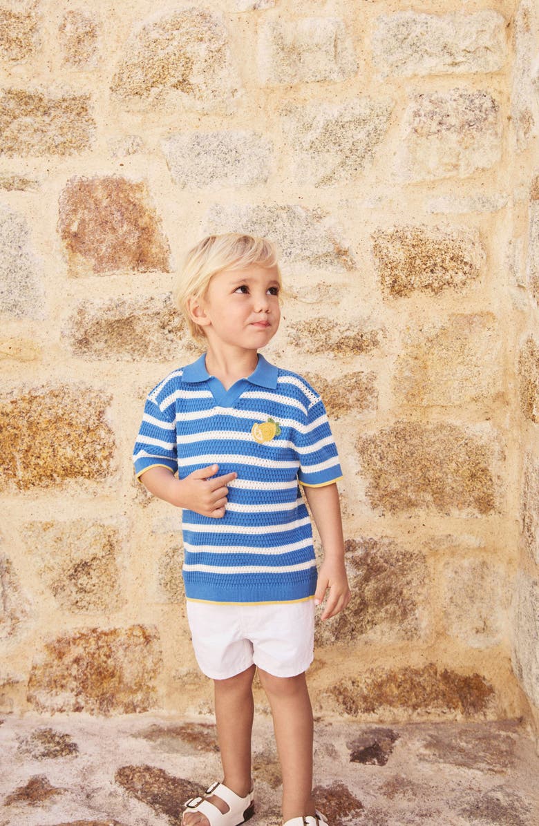NEXT Kids' Stripe Open Stitch Cotton Polo Sweater, Alternate, color, Blue